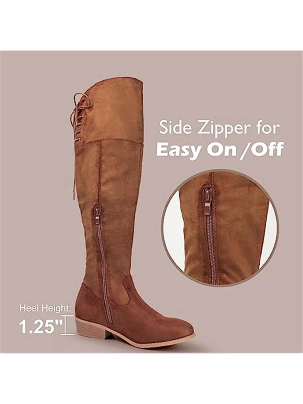 Women's Thigh High Fashion Boots Over The Knee Black Low Flat Heel